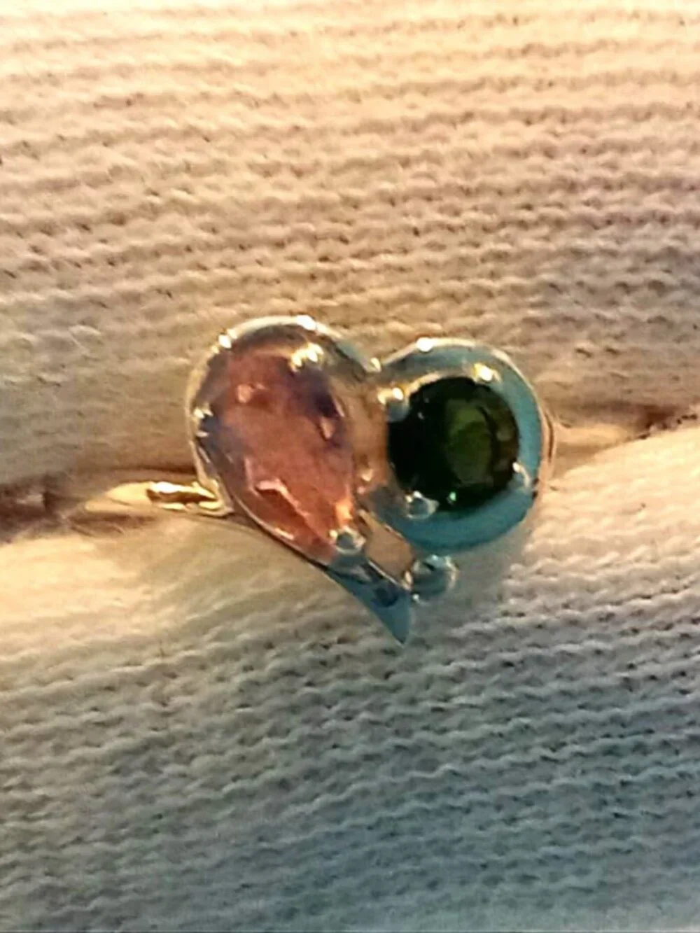 Delicate heart ring, pink & green tourmaline (natural), .925 silver, size 7 - Picture 6 of 7